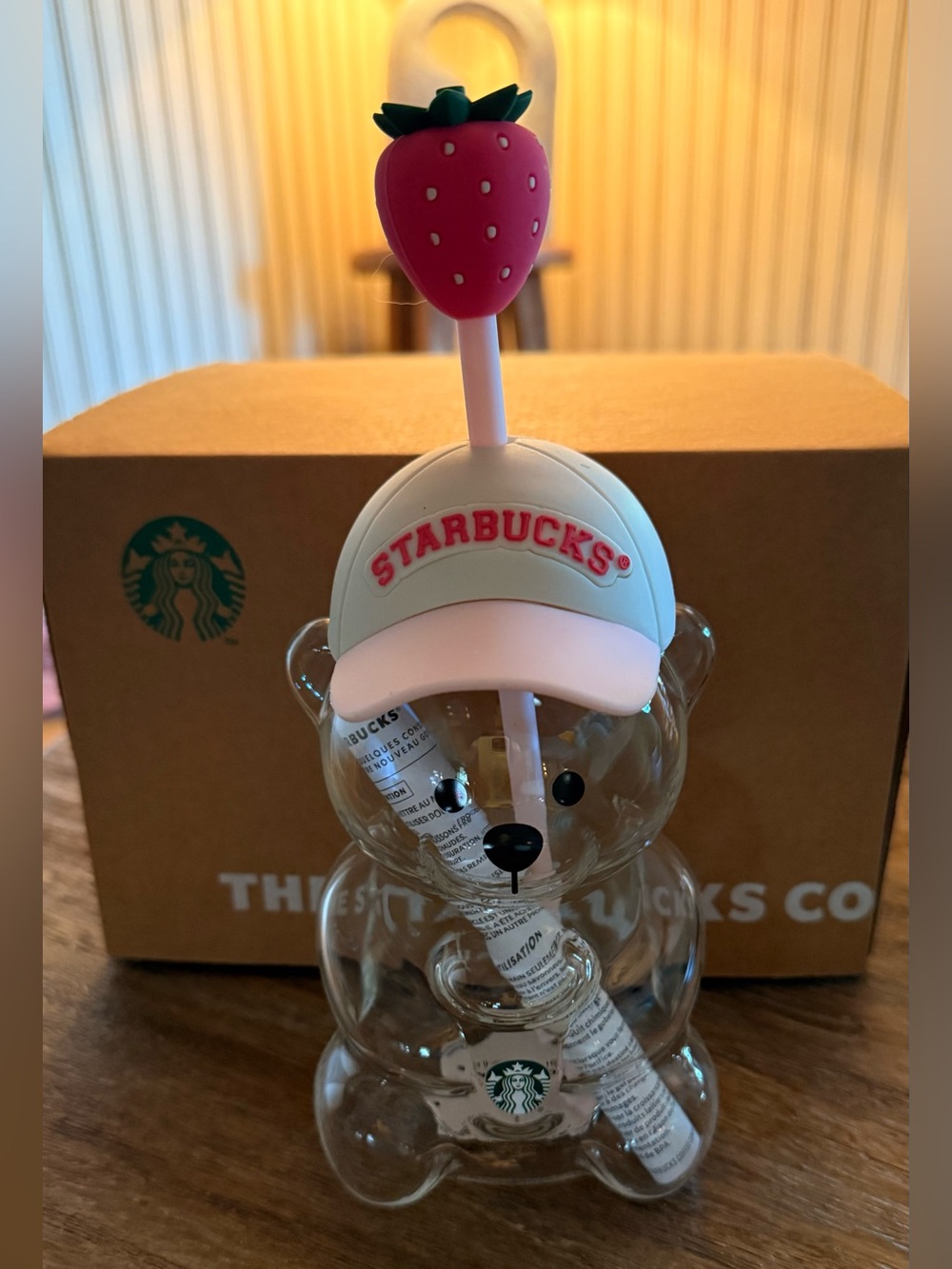 New! Starbucks Pink Vibes Strawberry Glass Bearista Bear Cup!
